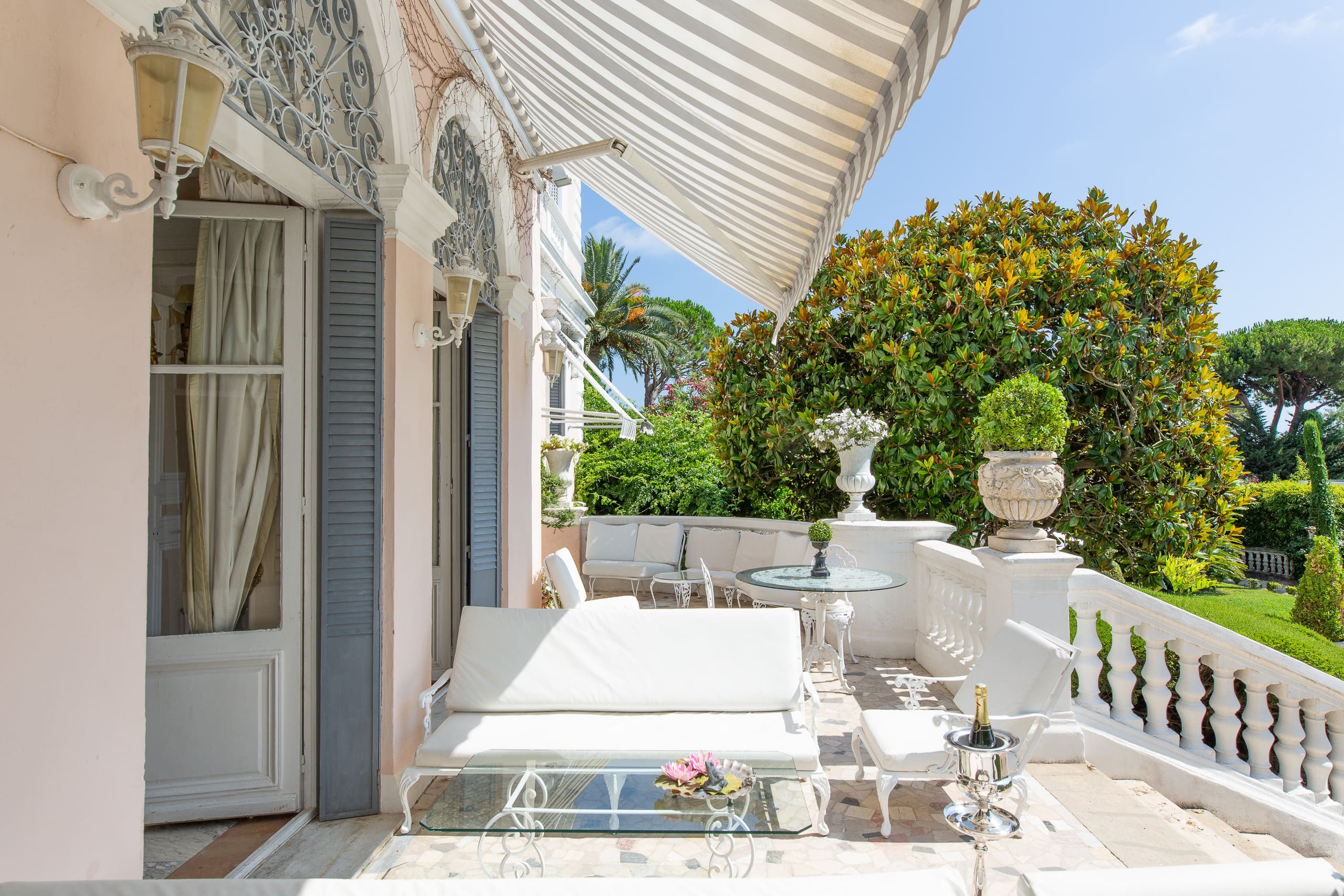 Garden terrace prepared for entertaining