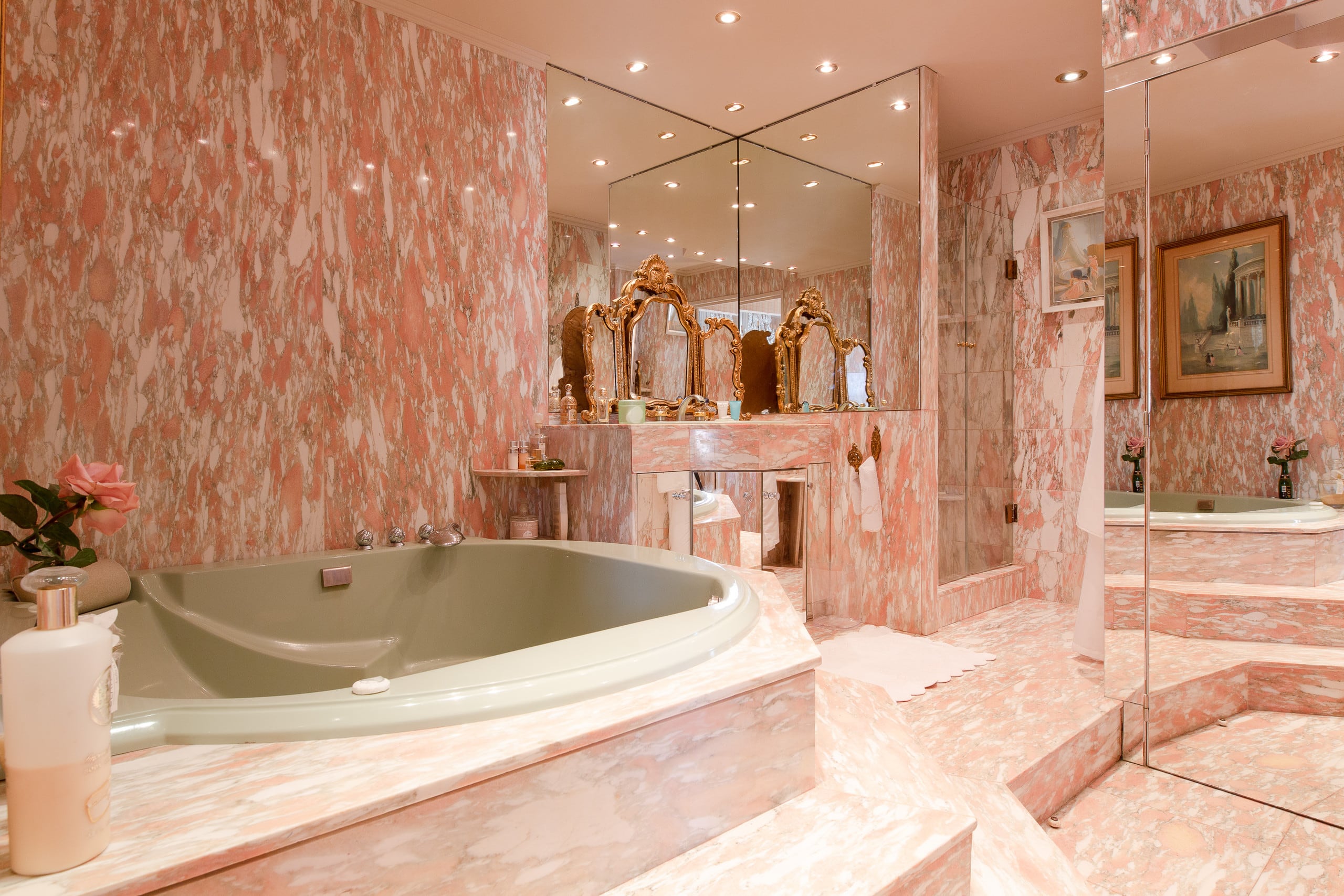 Pink marble bathroom